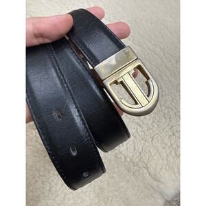 Vintage Tom Ford Gold Ridge T Logo Buckle Black Brown Leather Belt Reversible 36